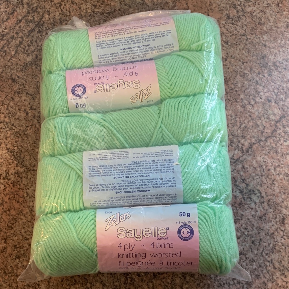 Vintage Zelles Sayelle 4-Ply Knitting Worsted Yarn - Mint Green (5 pack)